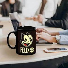 11oz Felix the Cat Black Ceramic Mug - Vibrant Cartoon Design, Ideal for Hot & Cold Drinks - Wize-Z