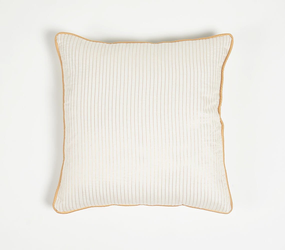 16" Yellow and White Striped Cotton Blend Throw Pillow Cover - Wize - Z