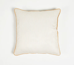16" Yellow and White Striped Cotton Blend Throw Pillow Cover - Wize - Z