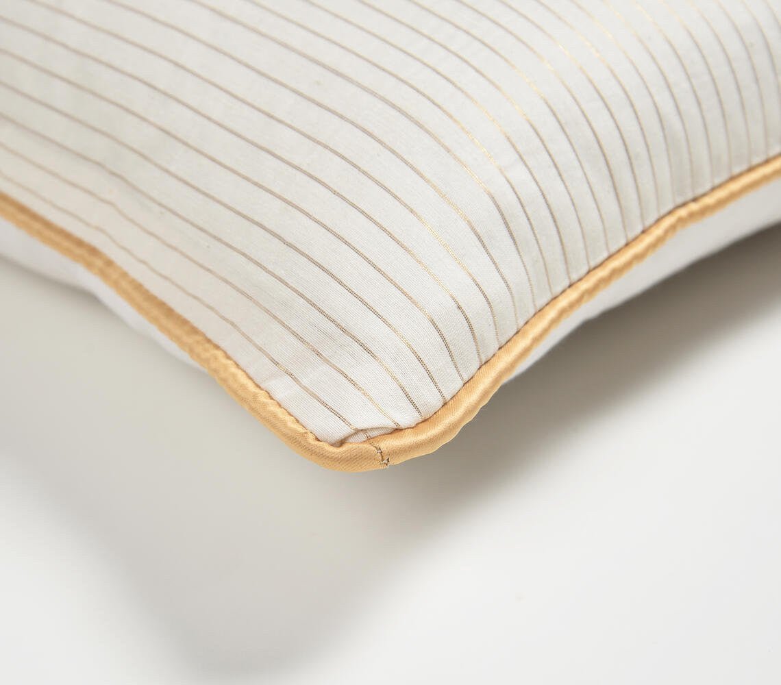 16" Yellow and White Striped Cotton Blend Throw Pillow Cover - Wize - Z