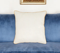 16" Yellow and White Striped Cotton Blend Throw Pillow Cover - Wize - Z
