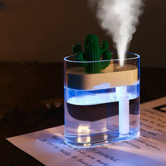 160ML Ultrasonic Air Humidifier Clear Cactus Color Light USB Essential Oil Diffuser Car Purifier Aroma Diffusor Anion Mist Maker - Wize - Z