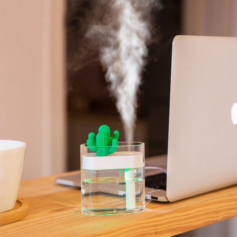 160ML Ultrasonic Air Humidifier Clear Cactus Color Light USB Essential Oil Diffuser Car Purifier Aroma Diffusor Anion Mist Maker - Wize - Z