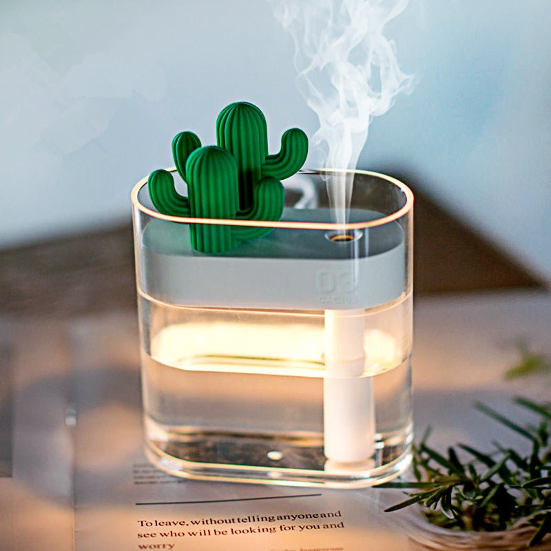 160ML Ultrasonic Air Humidifier Clear Cactus Color Light USB Essential Oil Diffuser Car Purifier Aroma Diffusor Anion Mist Maker - Wize - Z