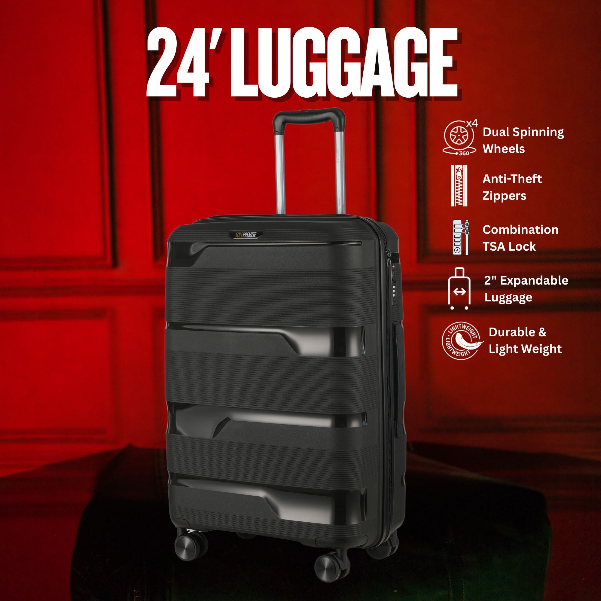 24 - inch Black Hardcase Roller Luggage - Wize - Z
