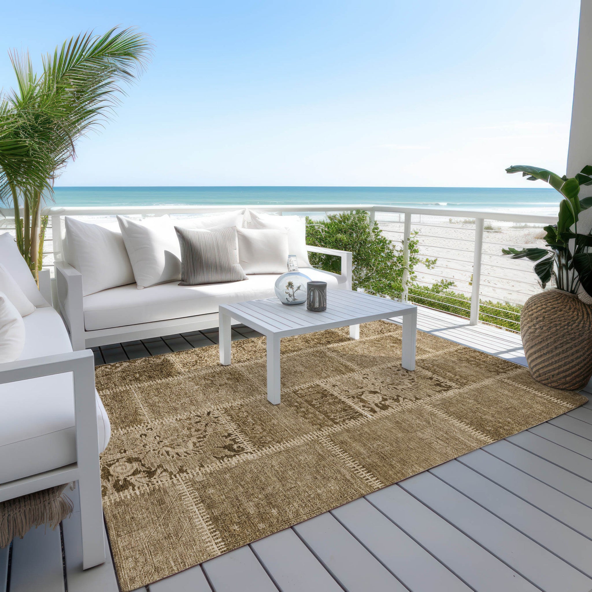 3' X 5' Brown And Beige Patchwork Washable Indoor Outdoor Area Rug - Wize - Z