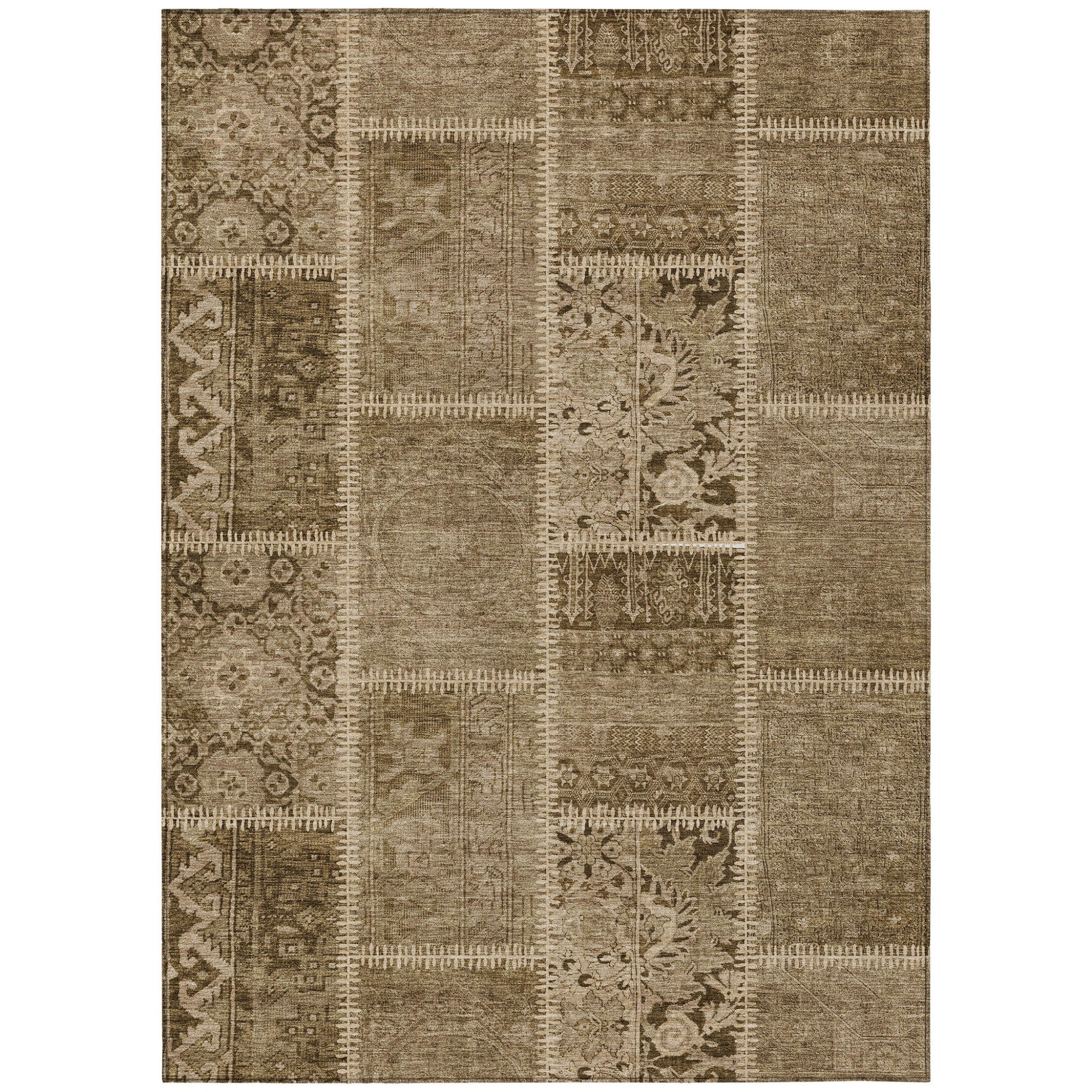 3' X 5' Brown And Beige Patchwork Washable Indoor Outdoor Area Rug - Wize - Z