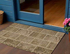 3' X 5' Brown And Beige Patchwork Washable Indoor Outdoor Area Rug - Wize - Z