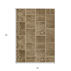 3' X 5' Brown And Beige Patchwork Washable Indoor Outdoor Area Rug - Wize - Z