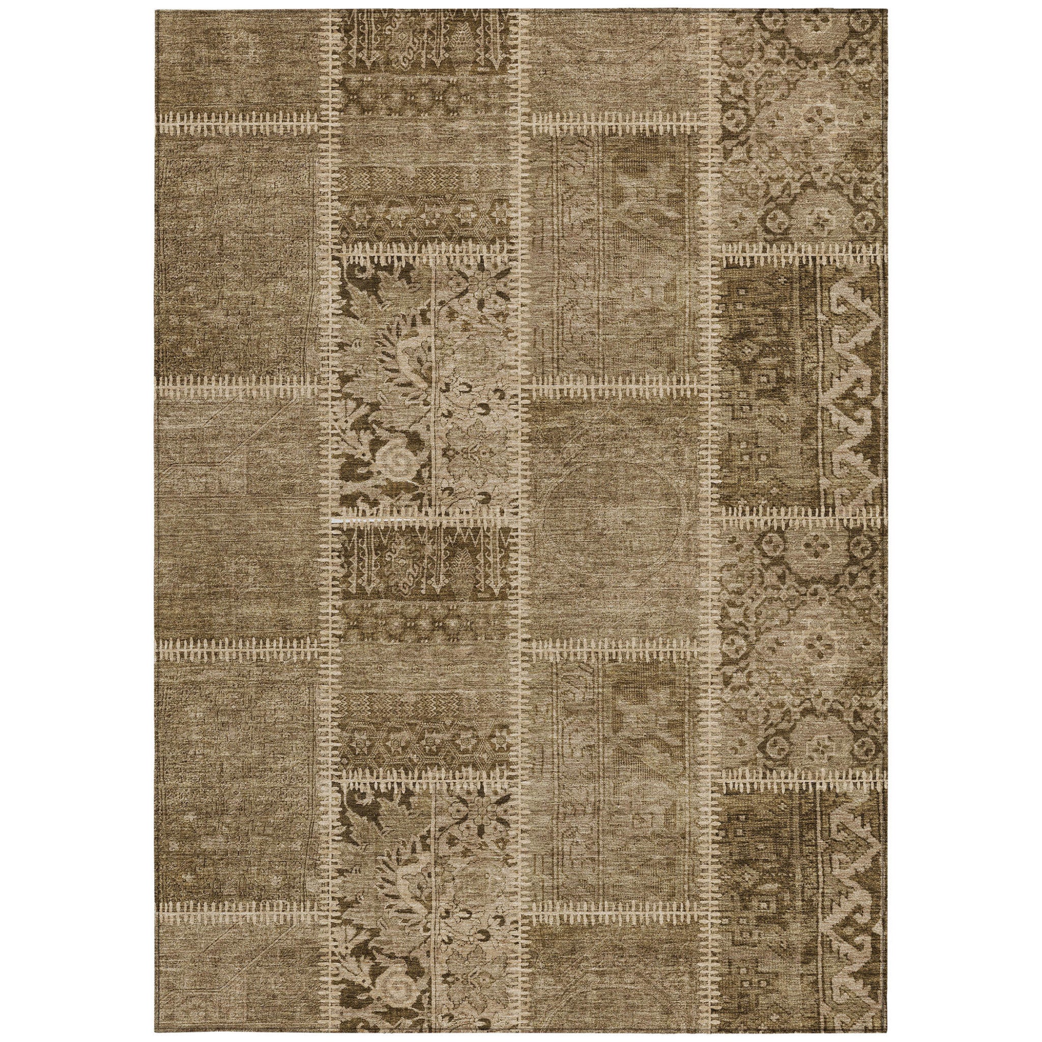 3' X 5' Brown And Beige Patchwork Washable Indoor Outdoor Area Rug - Wize - Z