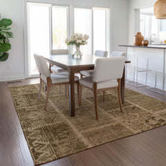 3' X 5' Brown And Beige Patchwork Washable Indoor Outdoor Area Rug - Wize - Z