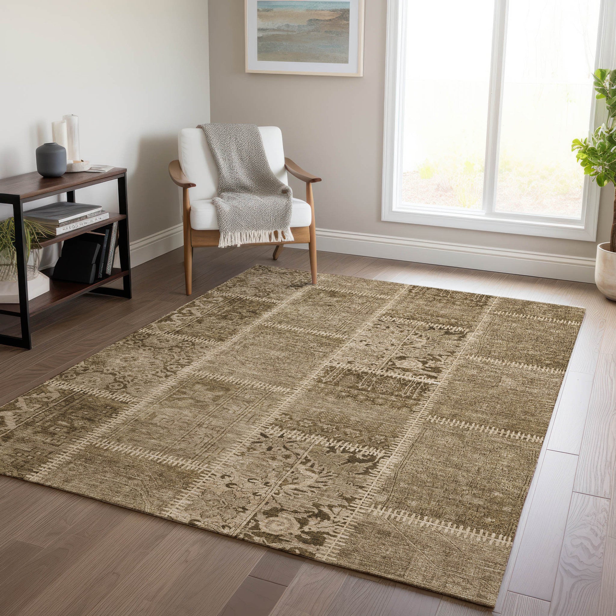 3' X 5' Brown And Beige Patchwork Washable Indoor Outdoor Area Rug - Wize - Z