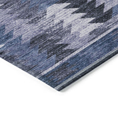 3' X 5' Navy Blue And Sky Blue Southwestern Washable Indoor Outdoor Area Rug - Wize - Z