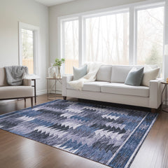 3' X 5' Navy Blue And Sky Blue Southwestern Washable Indoor Outdoor Area Rug - Wize - Z