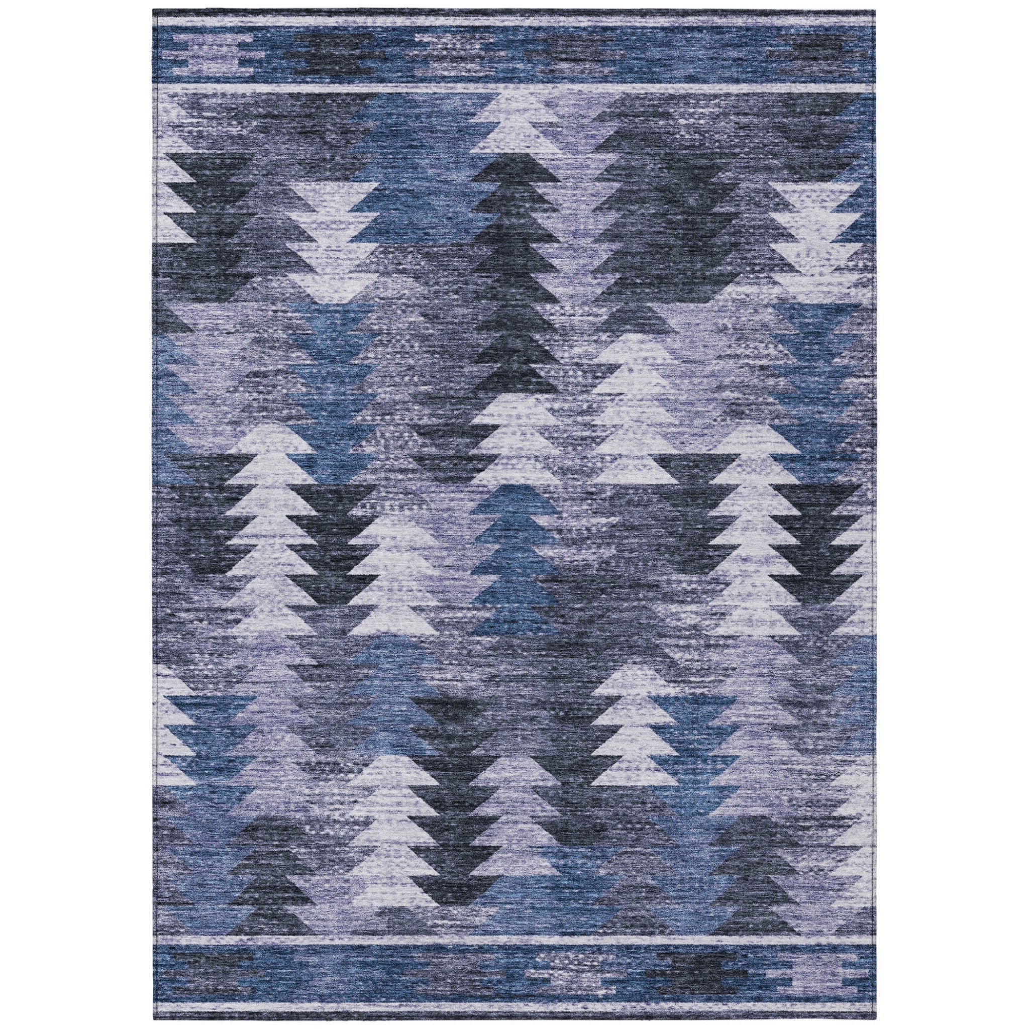 3' X 5' Navy Blue And Sky Blue Southwestern Washable Indoor Outdoor Area Rug - Wize - Z