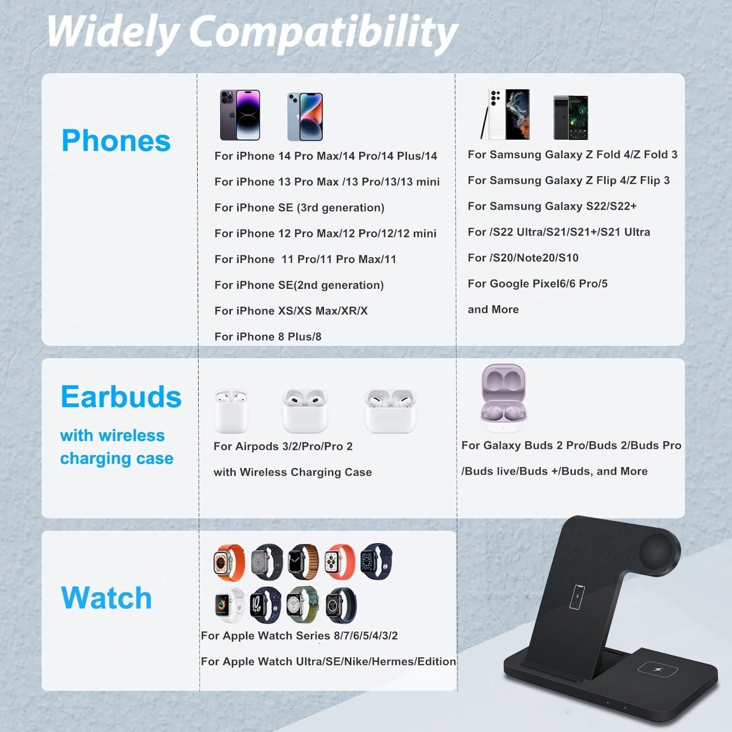3in1 Wireless Fast Charger Dock Station - Wize - Z