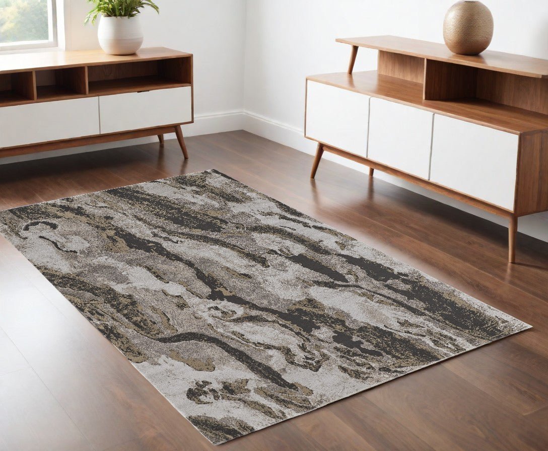 4' X 6' Brown and Ivory Abstract Power Loom Distressed Area Rug - Wize - Z