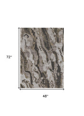 4' X 6' Brown and Ivory Abstract Power Loom Distressed Area Rug - Wize - Z