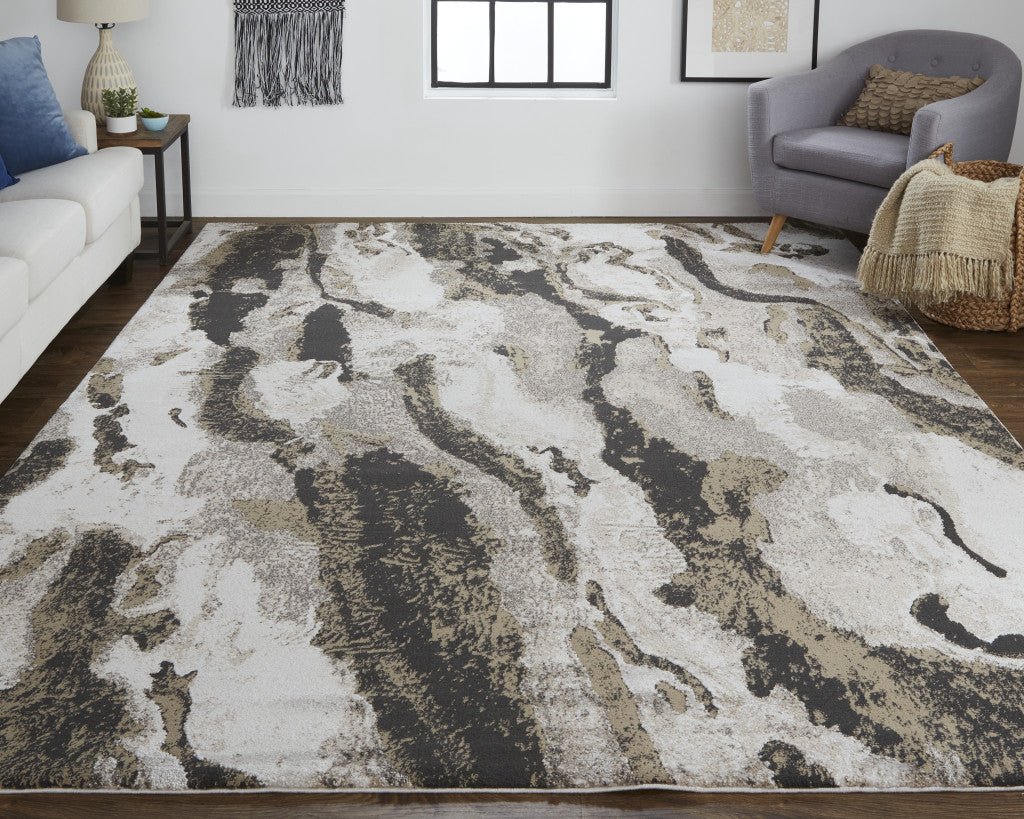 4' X 6' Brown and Ivory Abstract Power Loom Distressed Area Rug - Wize - Z