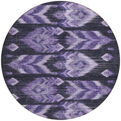 8' Purple Lavender And Plum Round Southwestern Washable Indoor Outdoor Area Rug - Wize - Z