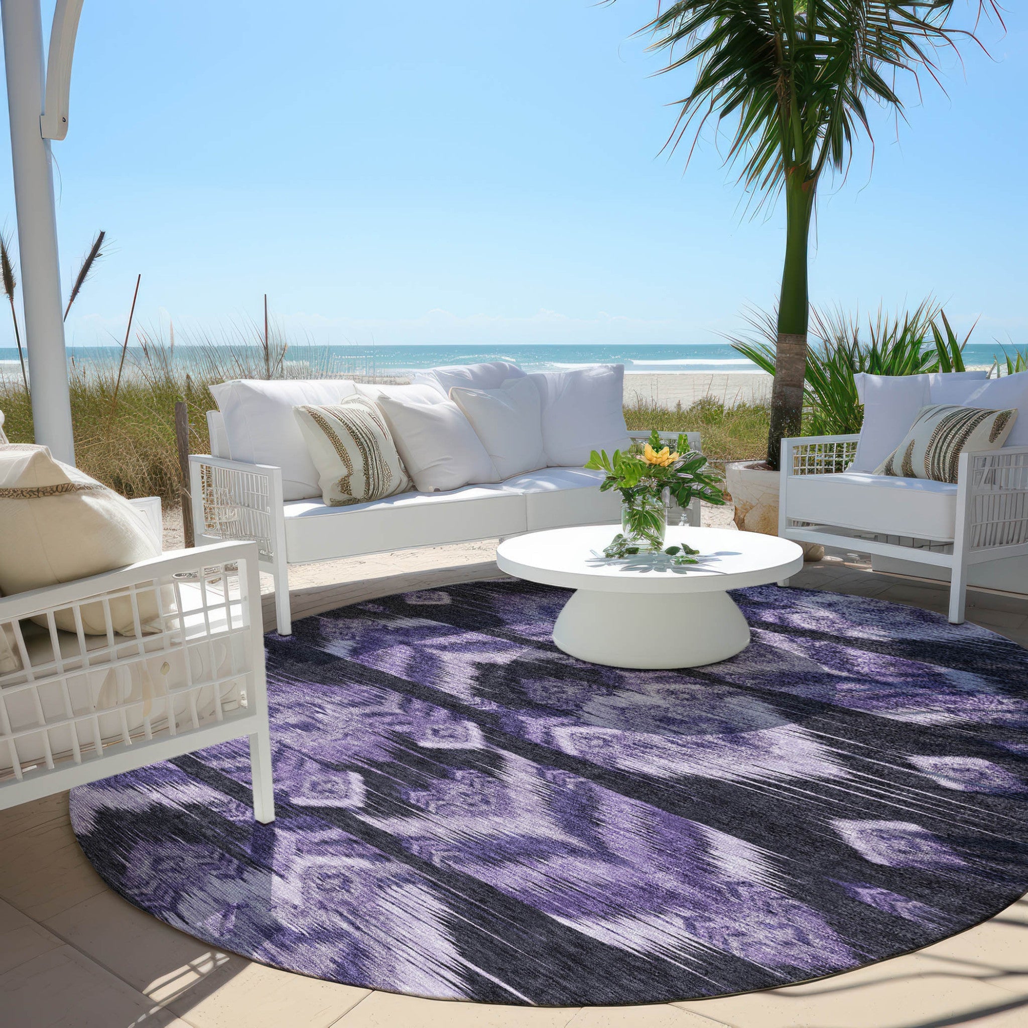 8' Purple Lavender And Plum Round Southwestern Washable Indoor Outdoor Area Rug - Wize - Z