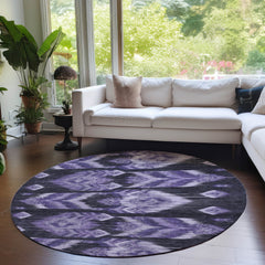 8' Purple Lavender And Plum Round Southwestern Washable Indoor Outdoor Area Rug - Wize - Z