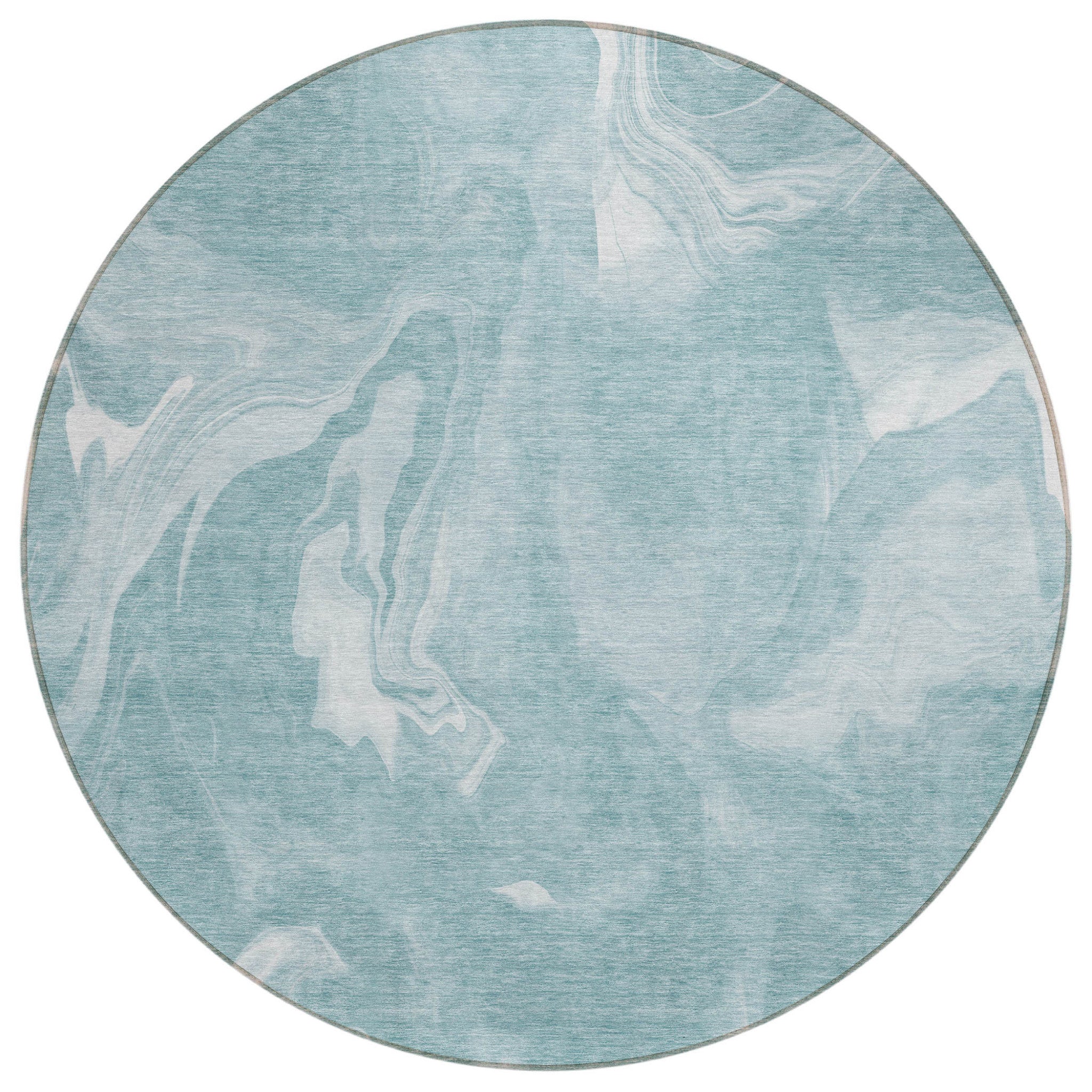 8' Teal Blue And Aqua Round Abstract Washable Indoor Outdoor Area Rug - Wize - Z
