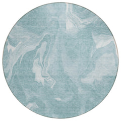 8' Teal Blue And Aqua Round Abstract Washable Indoor Outdoor Area Rug - Wize - Z