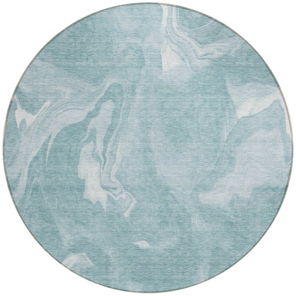 8' Teal Blue And Aqua Round Abstract Washable Indoor Outdoor Area Rug - Wize - Z