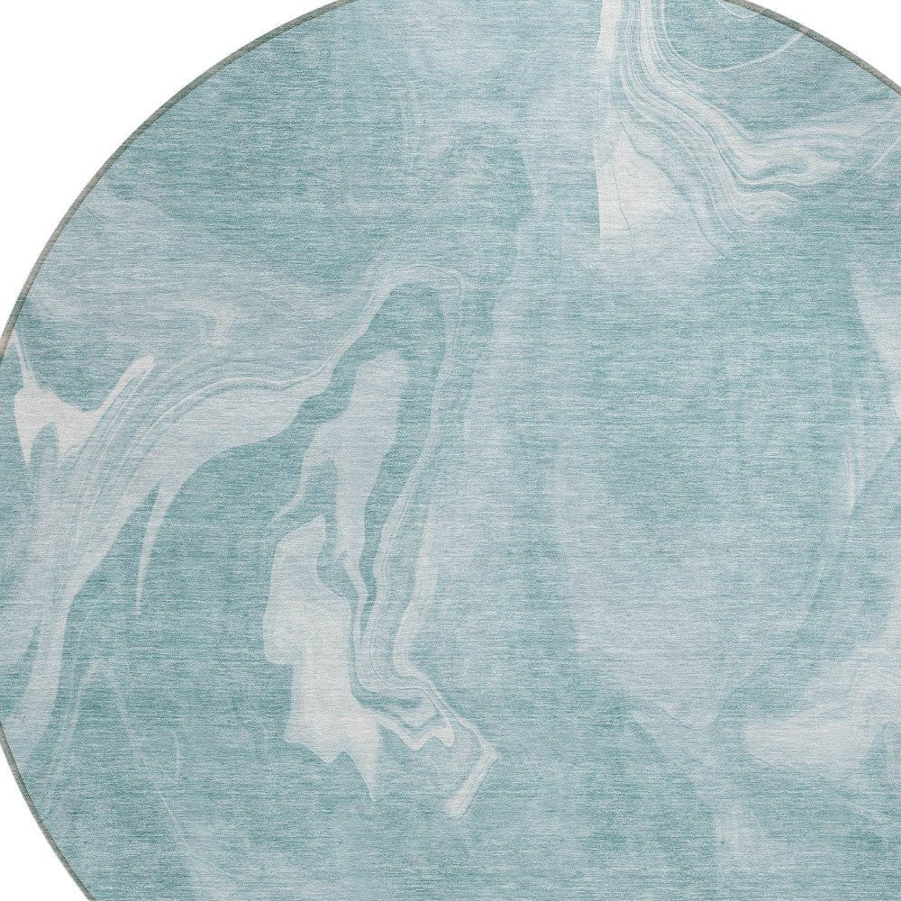 8' Teal Blue And Aqua Round Abstract Washable Indoor Outdoor Area Rug - Wize - Z