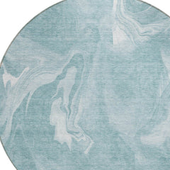 8' Teal Blue And Aqua Round Abstract Washable Indoor Outdoor Area Rug - Wize - Z