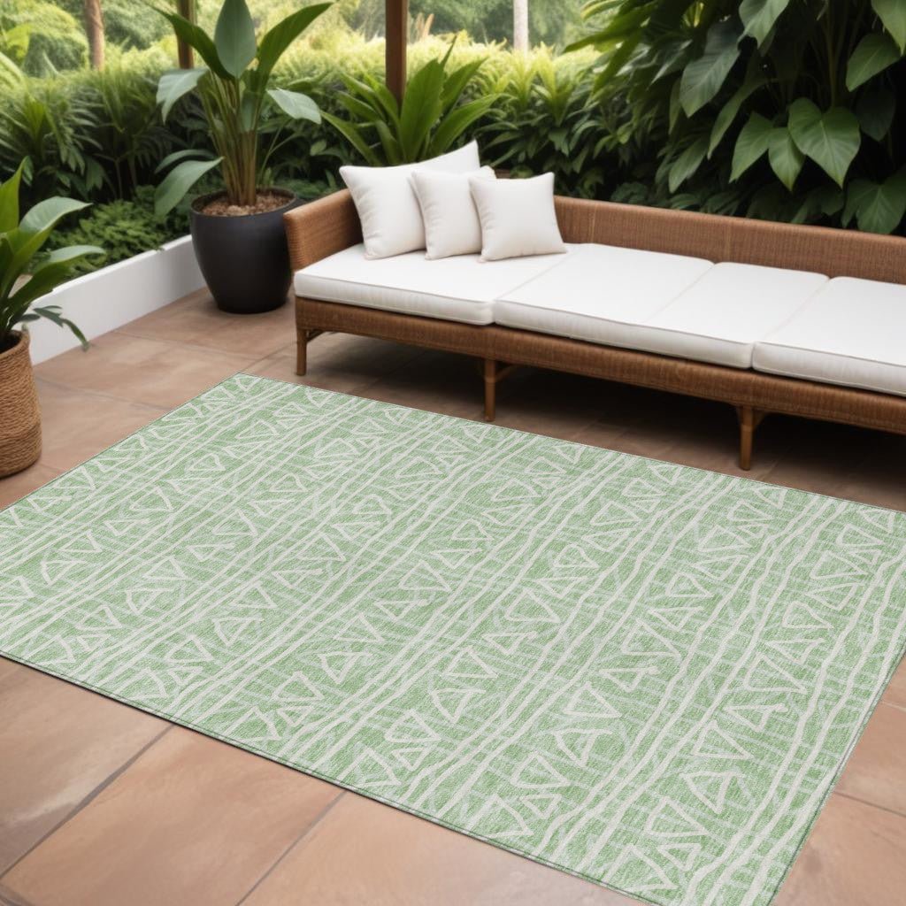 8' X 10' Mint Green Artichoke Green And Ivory Geometric Washable Indoor Outdoor Area Rug - Wize - Z