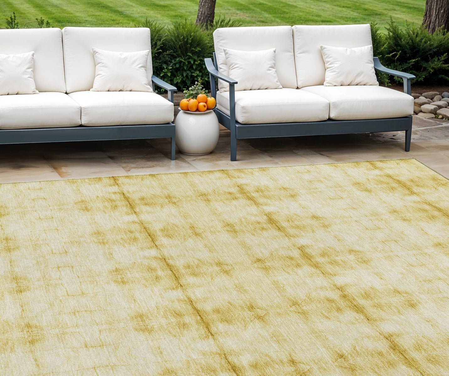 8' X 10' Wheat And Gold Geometric Washable Indoor Outdoor Area Rug - Wize - Z