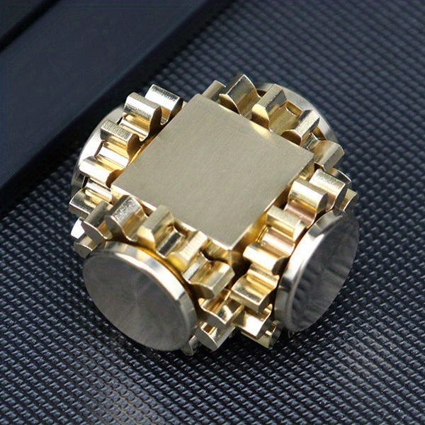 Brass Cube Gear Rotator - Mechanical Spinning Top with Interlocking Gears, Antique Bronze Finish, Smooth Spinning Motion, Durable Brass Construction for Display or Functional Use, Unique Mechanical for Collectors & Home/Offic