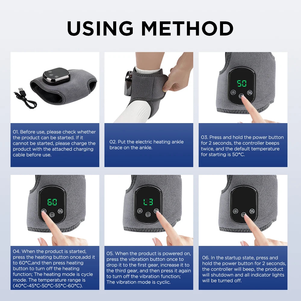 Electric Heat And Vibration Ankle Massager Infrared Hot Compress