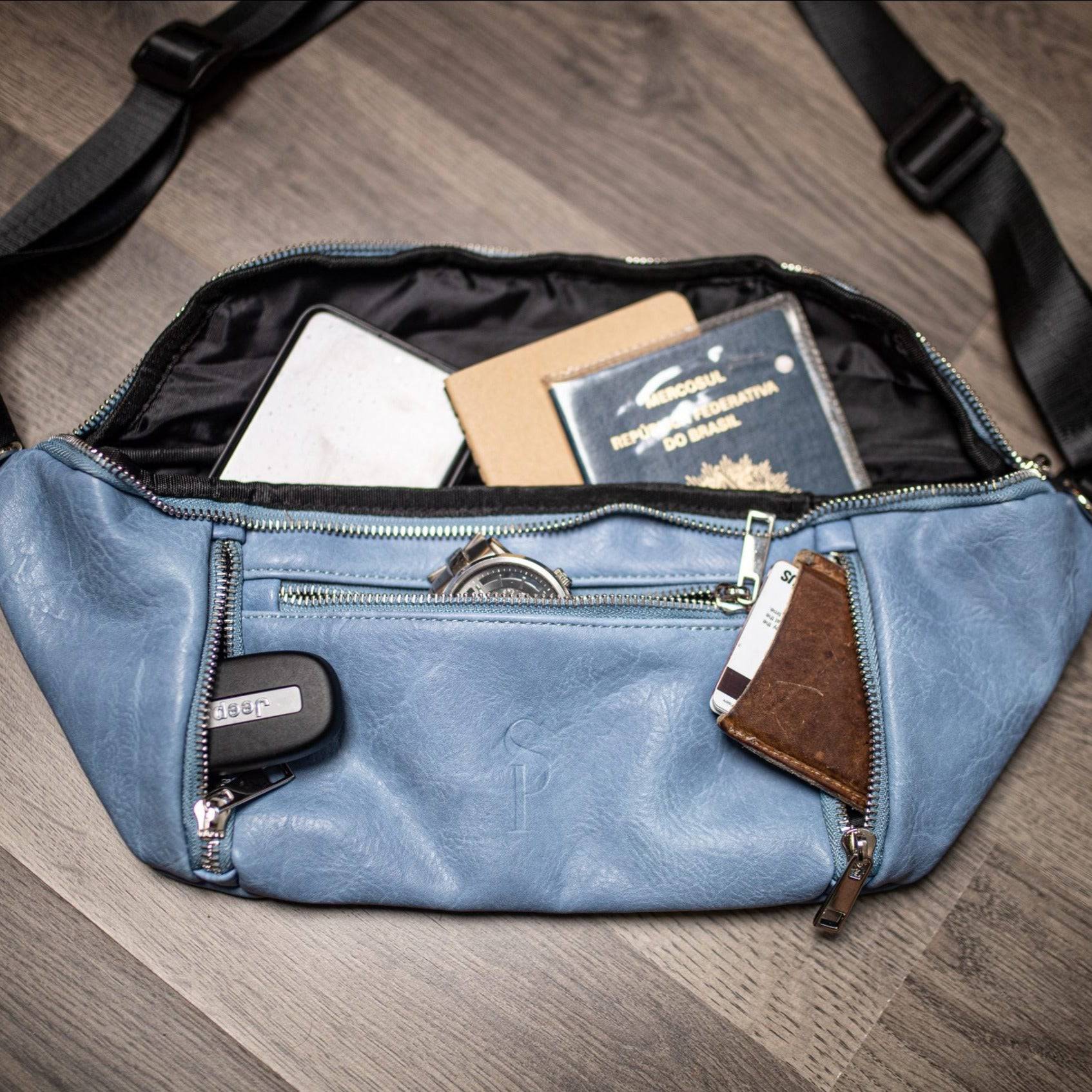 Baby Blue Leather Sling Bag - Wize - Z
