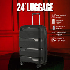 Black Hardcase Roller Luggage Set (28', 24' and 20') - Wize - Z