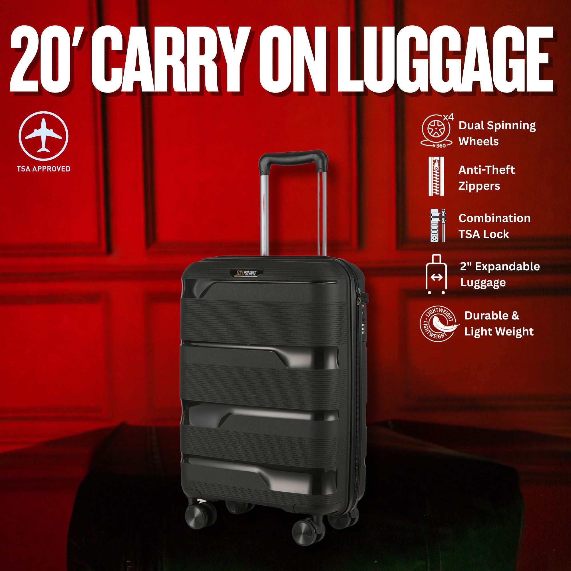 Black Hardcase Roller Luggage Set (28', 24' and 20') - Wize - Z