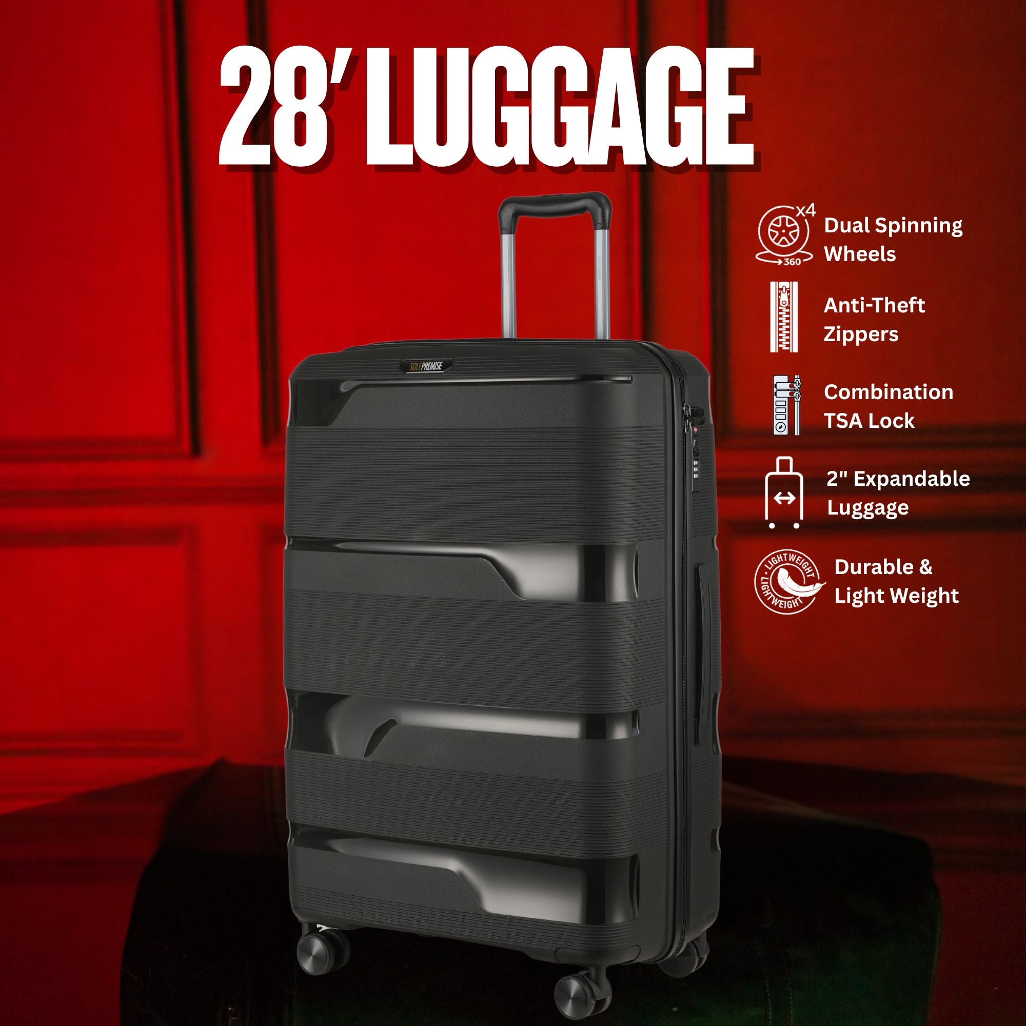 Black Hardcase Roller Luggage Set (28', 24' and 20') - Wize - Z