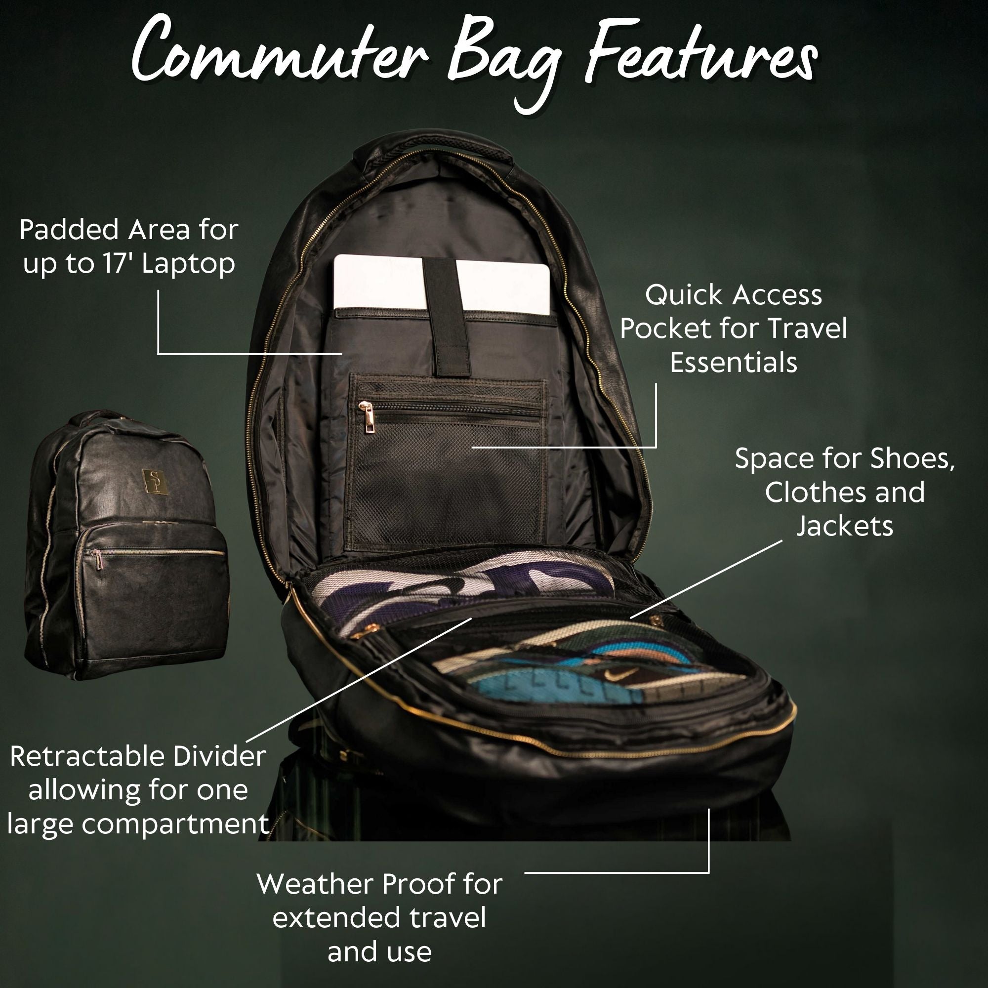 Black Leather Daily Commuter Bag XL - Wize - Z