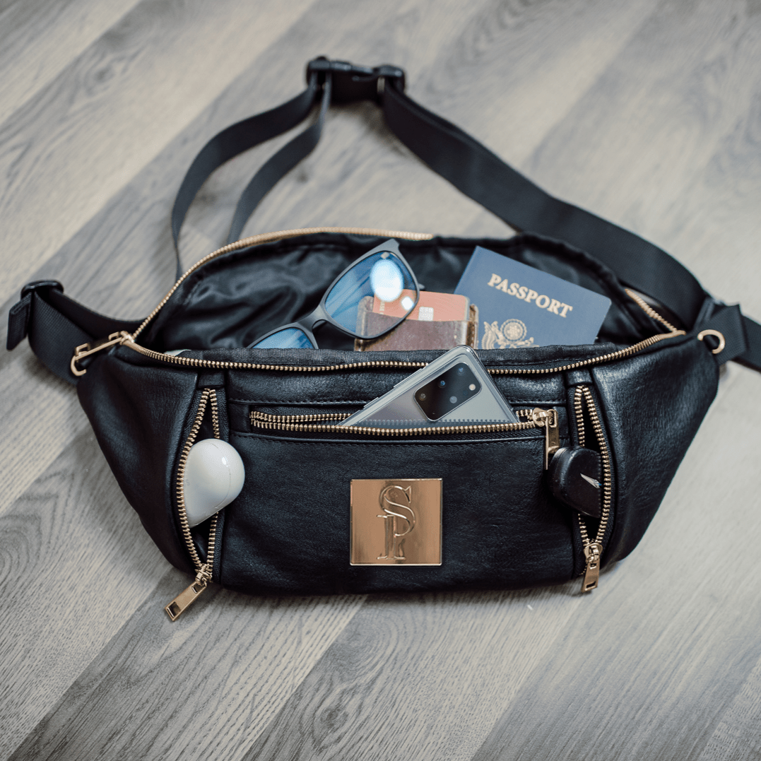 Black Leather Sling Bag - Wize - Z