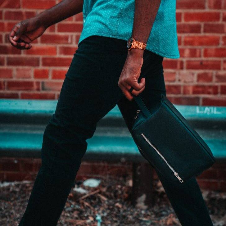 Black Leather Toiletry Bag - Wize - Z