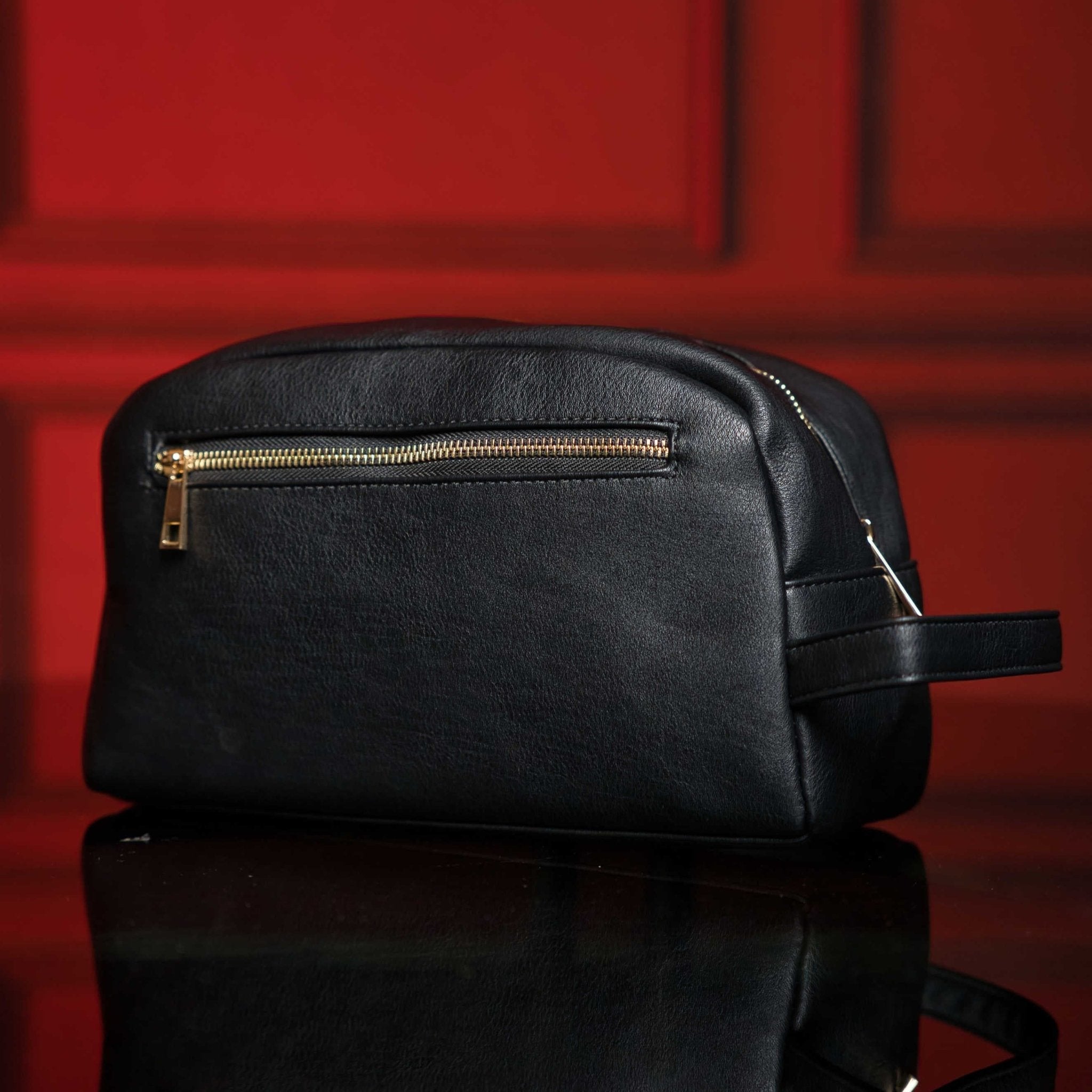 Black Leather Toiletry Bag - Wize - Z