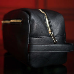 Black Leather Toiletry Bag - Wize - Z