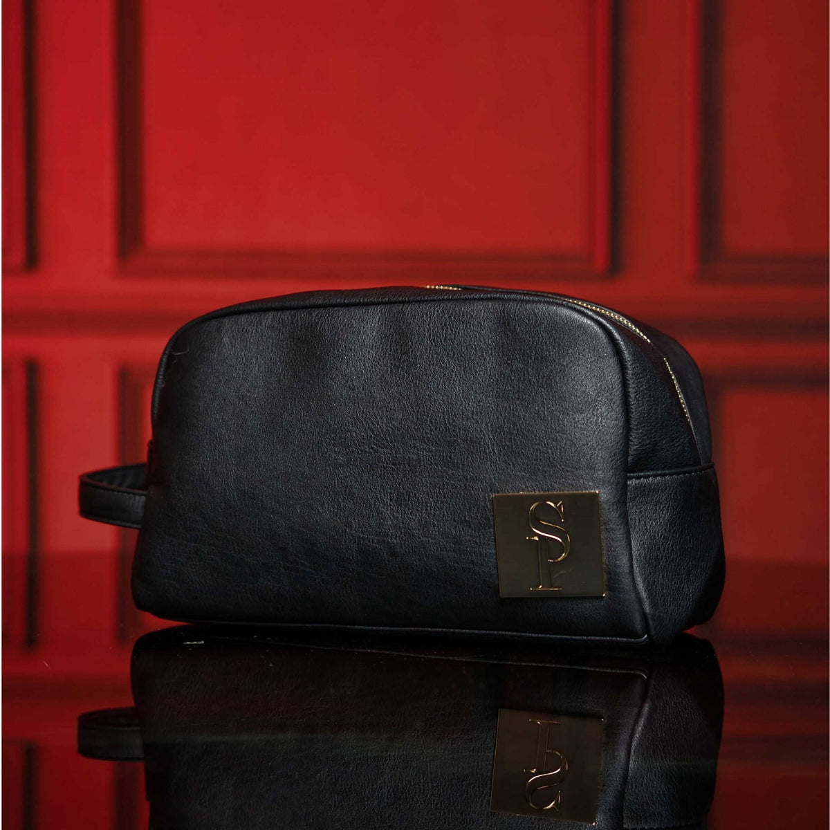 Black Leather Toiletry Bag - Wize - Z