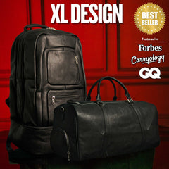 Black Leather XL Signature Bag Set (XL Signature Backpack and Duffle Bag) - Wize - Z