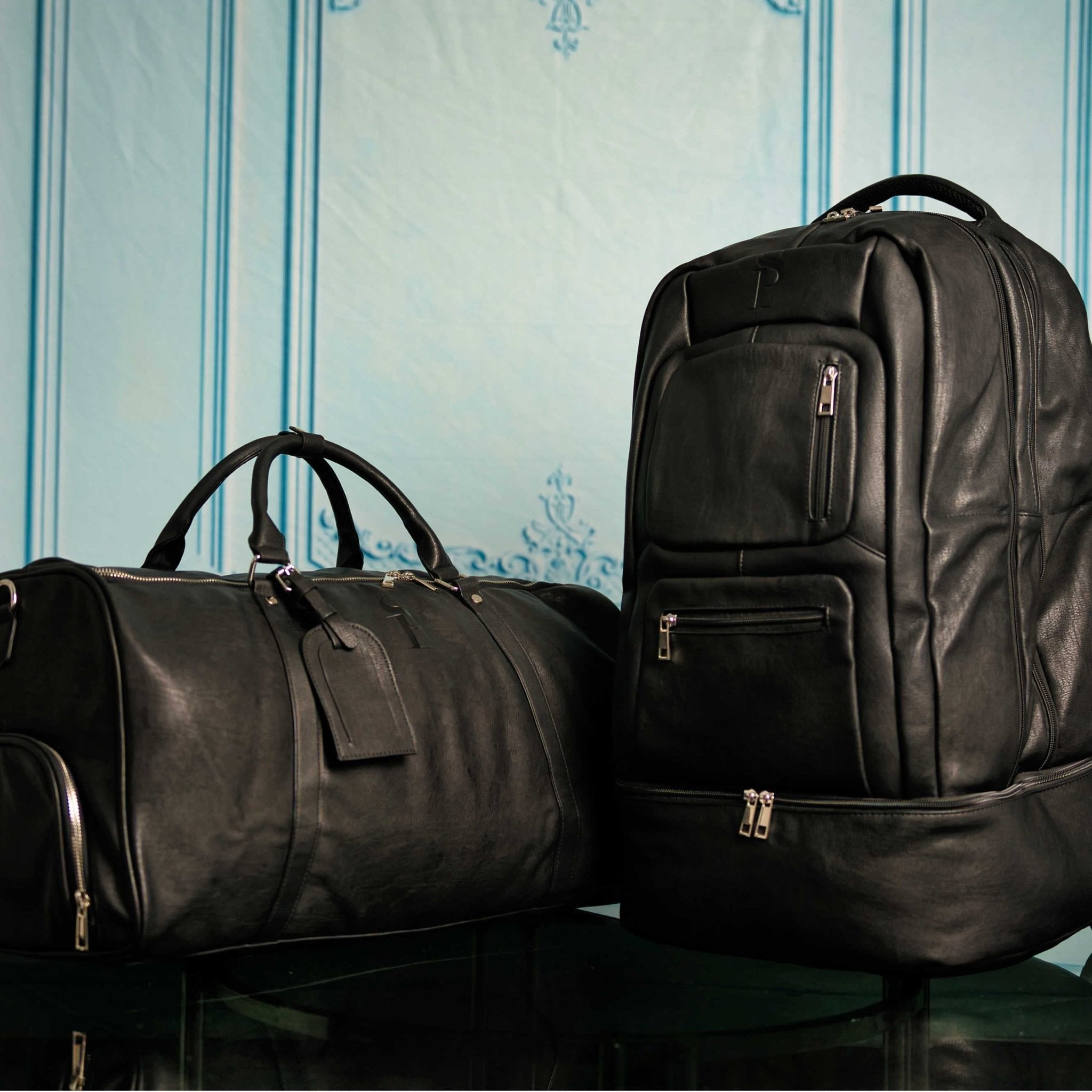 Black Leather XL Signature Bag Set (XL Signature Backpack and Duffle Bag) - Wize - Z
