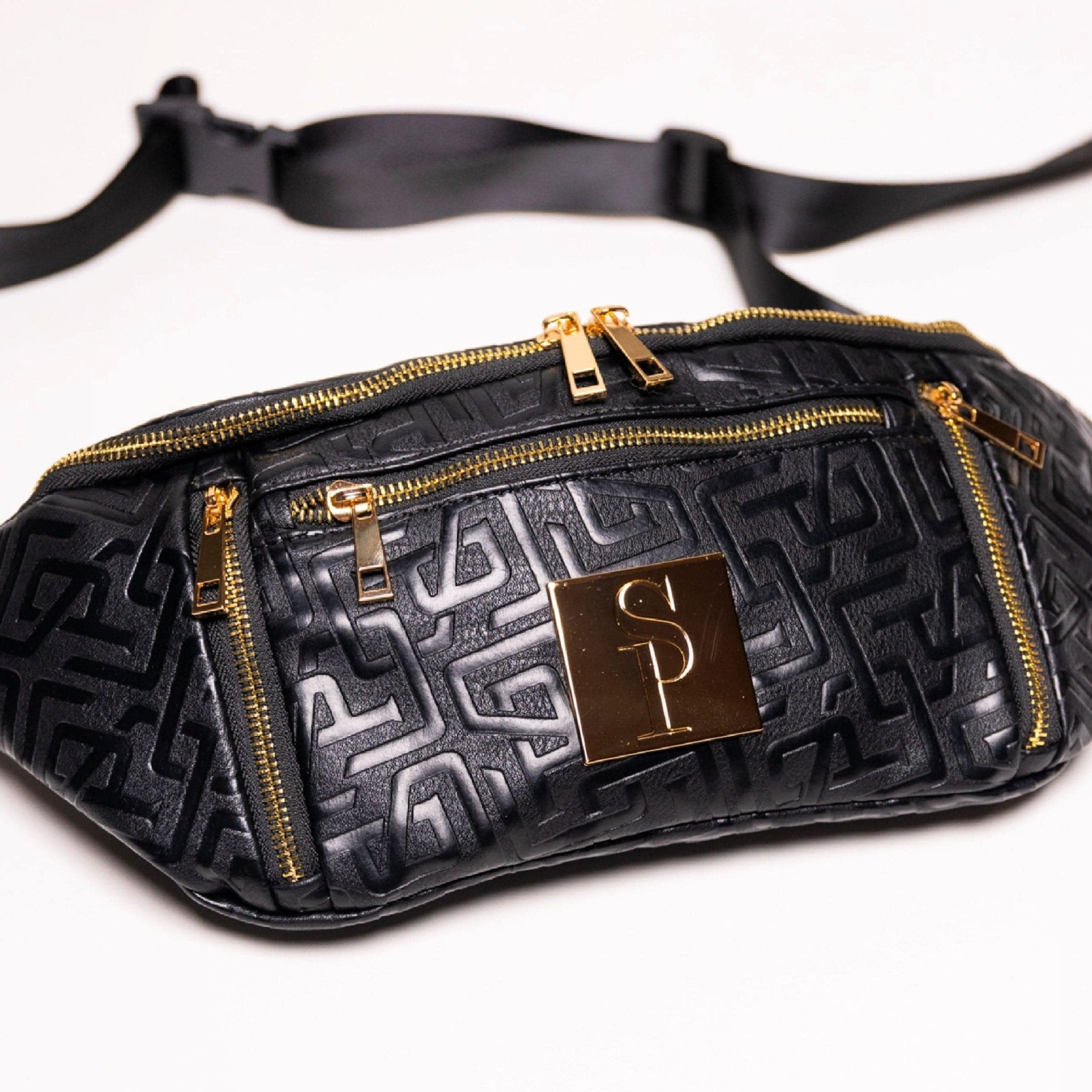 Black Monogram Leather Crossbody Bag - Wize - Z