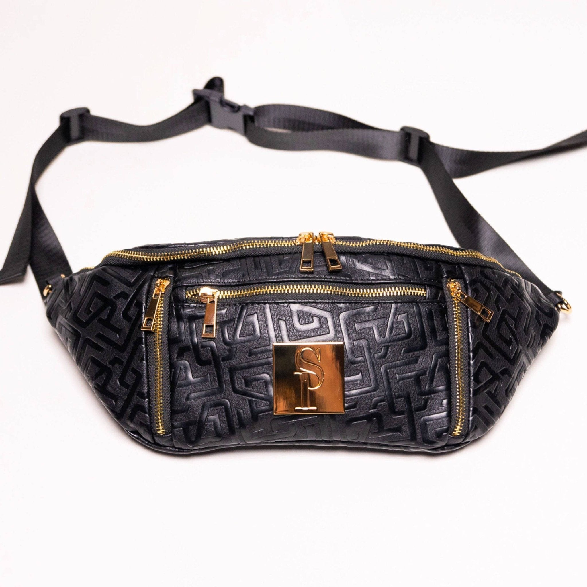 Black Monogram Leather Crossbody Bag - Wize - Z