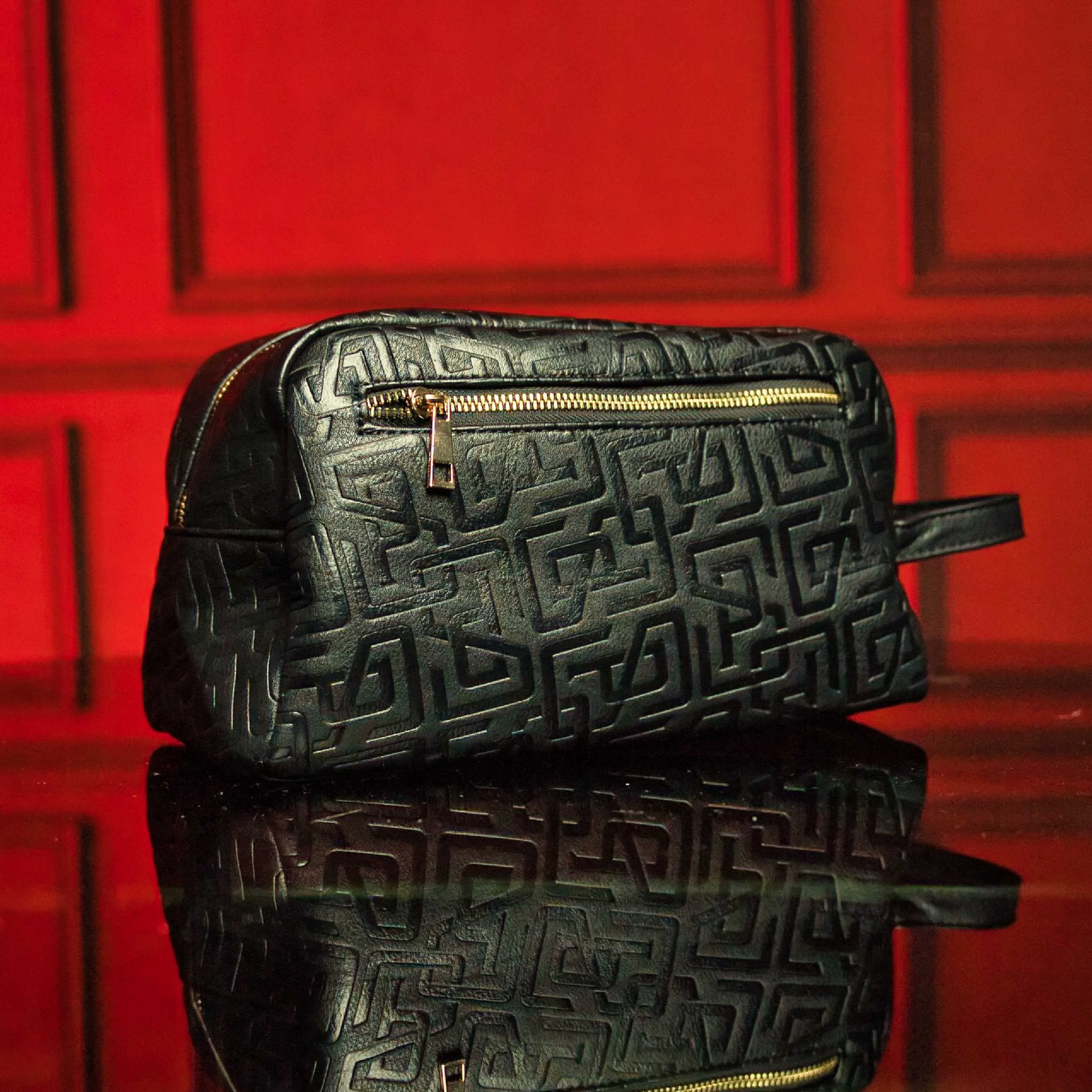 Black Monogram Leather Toiletry Bag - Wize - Z